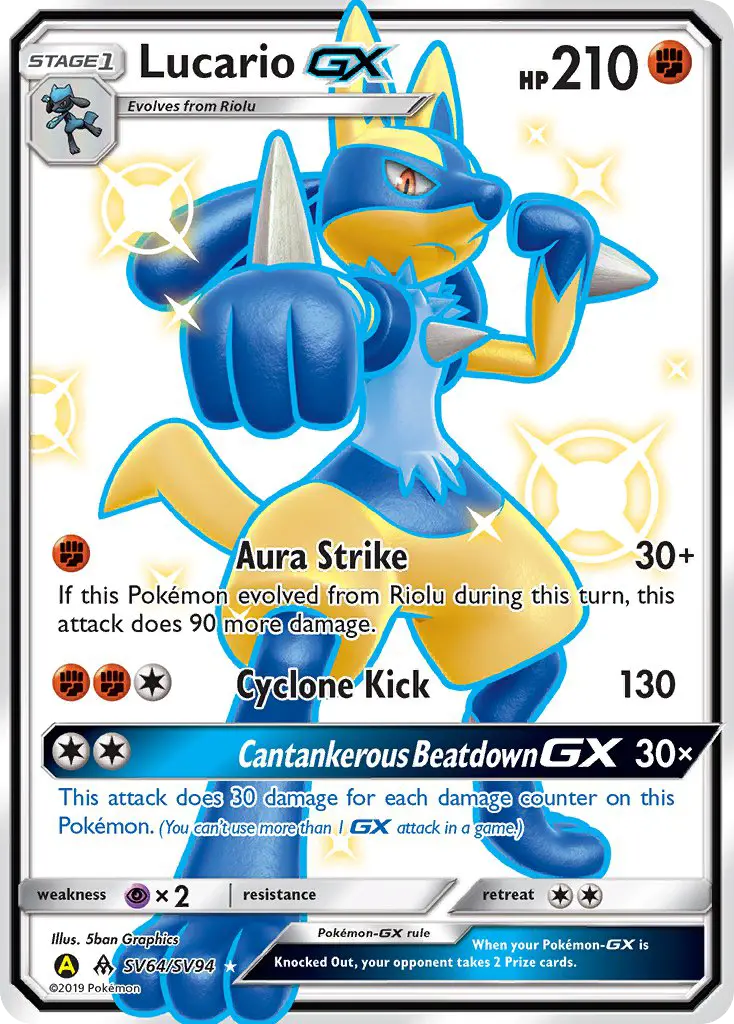 Lucario-GX — carte SV64 de l’extension Destinées Occultes Coffre Étincelant