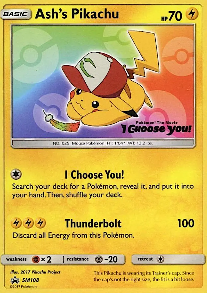 Pikachu de Sacha — carte SM108 de l’extension Promo SM