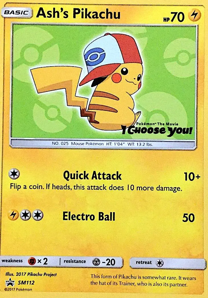Pikachu de Sacha — carte SM112 de l’extension Promo SM