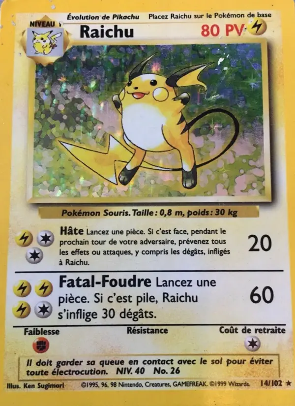 Raichu — carte 14 de l’extension Set de Base