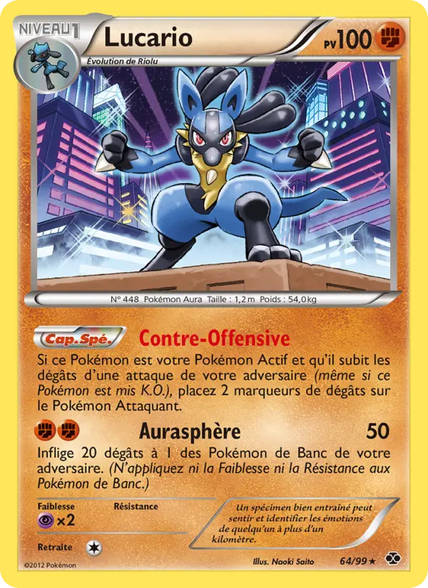 Lucario — carte 64 de l’extension Destinées Futures