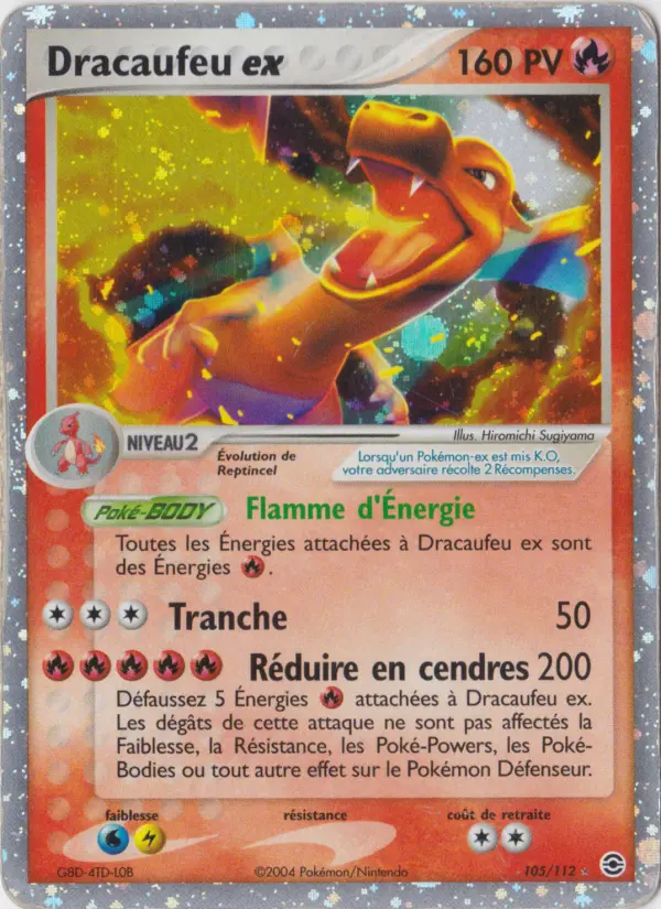 Dracaufeu ex — carte 105 de l’extension EX Rouge Feu & Vert Feuille