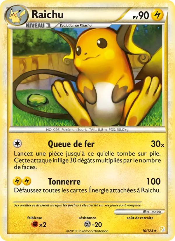Raichu — carte 10 de l’extension HeartGold SoulSilver
