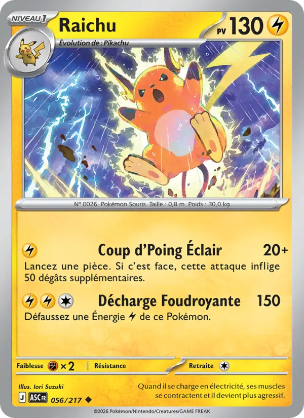 Raichu — carte 056 de l’extension Héros Transcendants