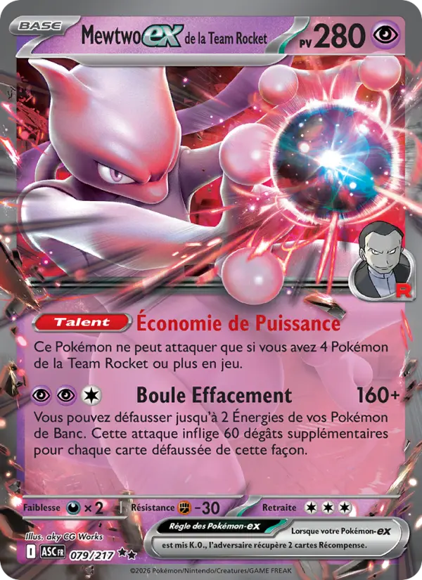 Mewtwo-ex de la Team Rocket — carte 079 de l’extension Héros Transcendants