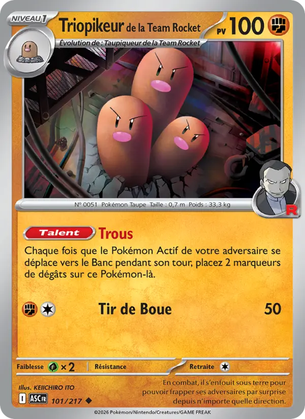 Triopikeur de la Team Rocket — carte 101 de l’extension Héros Transcendants