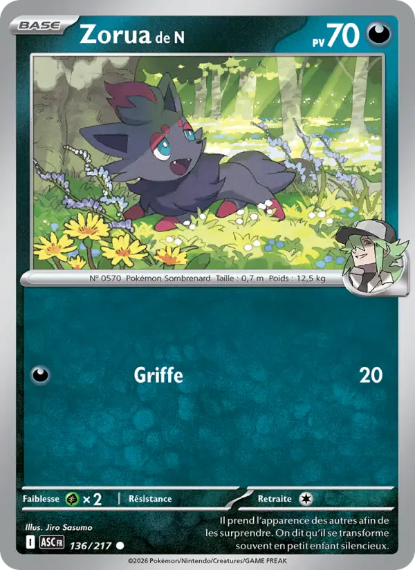 Zorua de N — carte 136 de l’extension Héros Transcendants