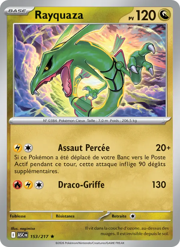 Rayquaza — carte 153 de l’extension Héros Transcendants