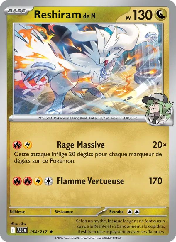 Reshiram de N — carte 154 de l’extension Héros Transcendants