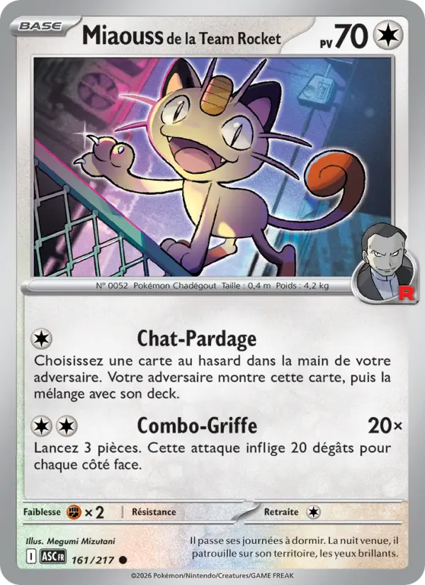 Miaouss de la Team Rocket — carte 161 de l’extension Héros Transcendants