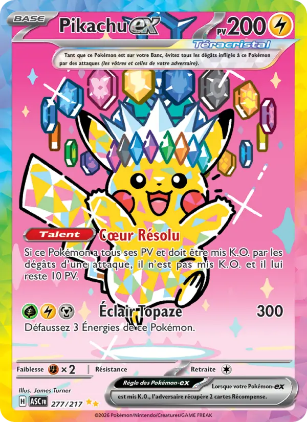 Pikachu-ex — carte 277 de l’extension Héros Transcendants