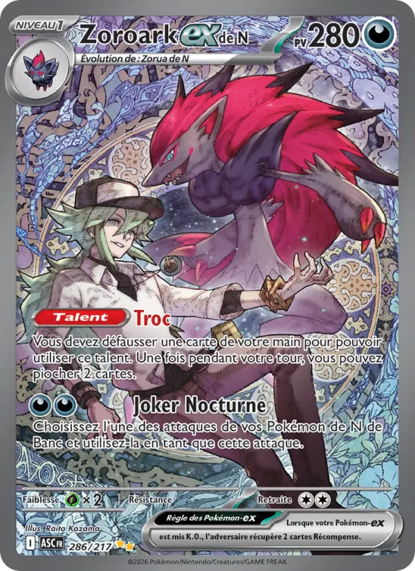 Zoroark-ex de N — carte 286 de l’extension Héros Transcendants