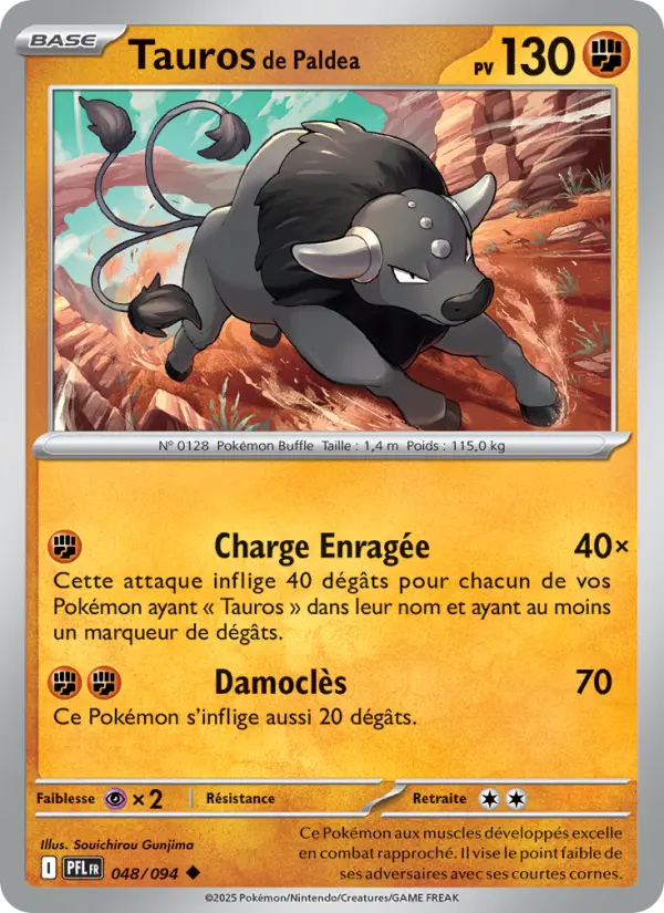 Tauros de Paldea — carte 048 de l’extension Flammes Fantasmagoriques