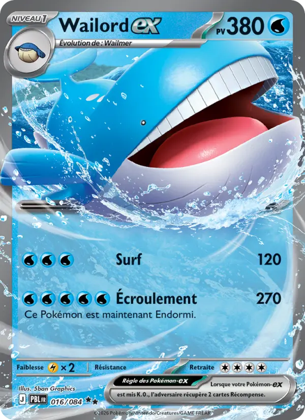 Wailord-ex — carte 016 de l’extension Nuit Noire