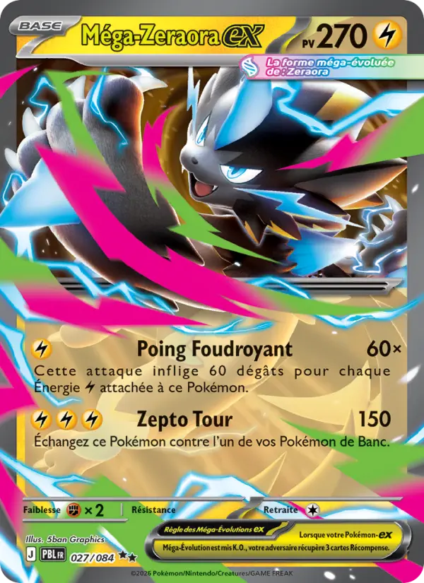 Méga-Zeraora-ex — carte 027 de l’extension Nuit Noire