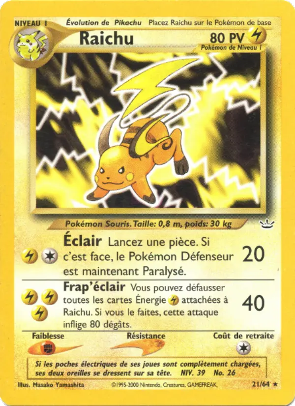 Raichu — carte 21 de l’extension Neo Revelation