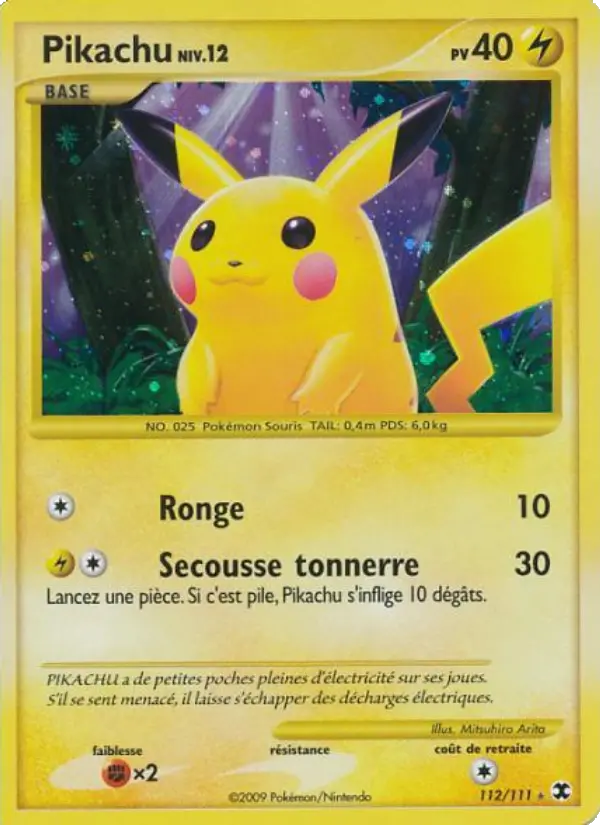 Pikachu Niv. 12 — carte 112 de l’extension Rivaux Émergeants