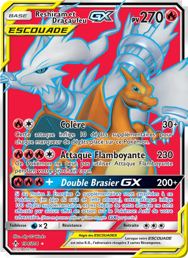Reshiram et Dracaufeu GX — carte 194 de l’extension Alliance Infaillible