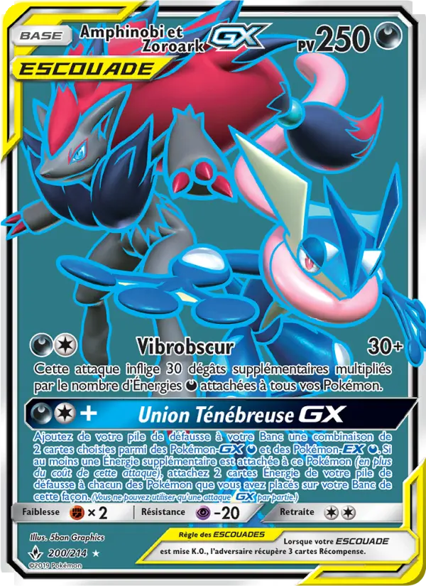 Amphinobi et Zoroark GX — carte 200 de l’extension Alliance Infaillible