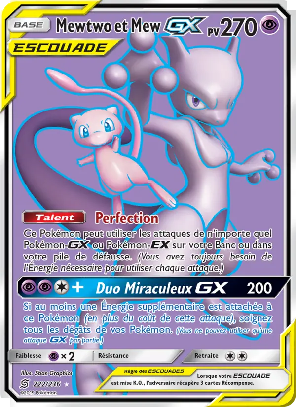 Mewtwo et Mew GX — carte 222 de l’extension Harmonie des Esprits
