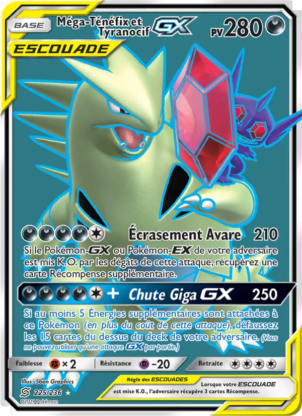 Méga-Ténéfix et Tyranocif GX — carte 225 de l’extension Harmonie des Esprits