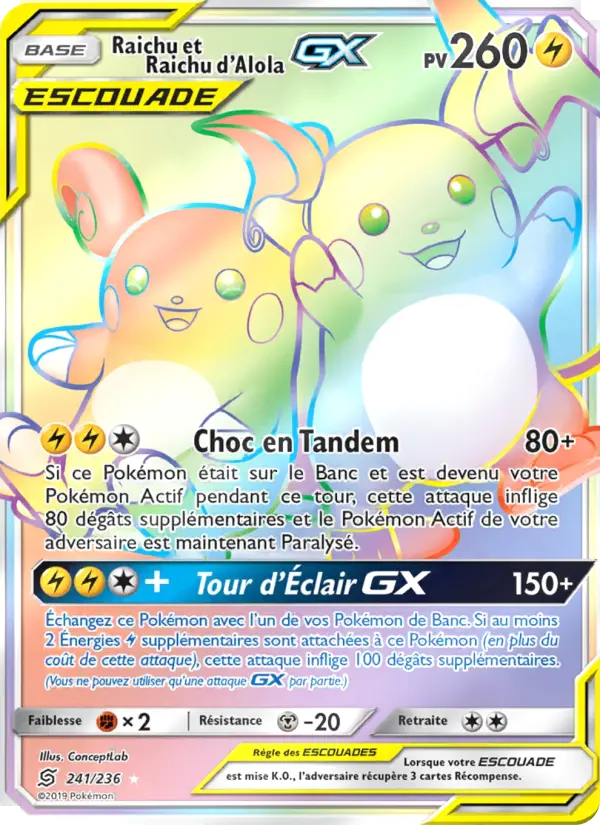 Raichu et Raichu d’Alola GX — carte 241 de l’extension Harmonie des Esprits