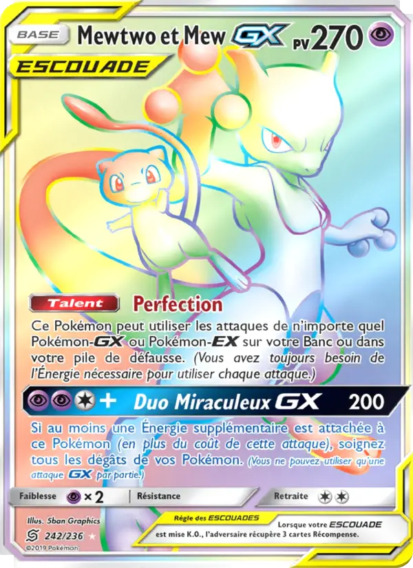 Mewtwo et Mew GX — carte 242 de l’extension Harmonie des Esprits