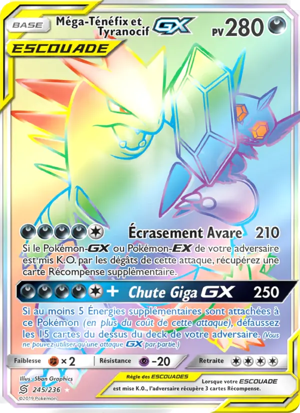 Méga-Ténéfix et Tyranocif GX — carte 245 de l’extension Harmonie des Esprits
