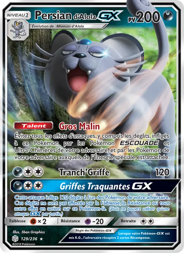 Persian d’Alola GX — carte 129 de l’extension Éclipse Cosmique