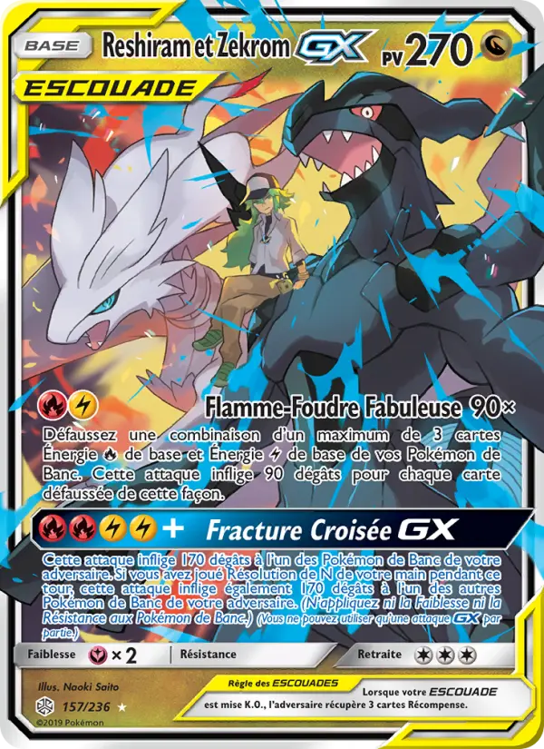 Reshiram et Zekrom GX — carte 157 de l’extension Éclipse Cosmique