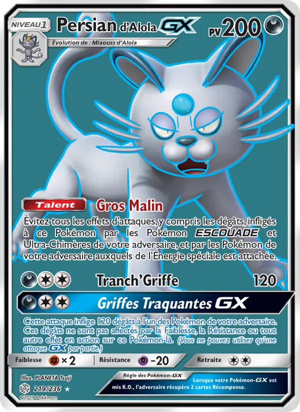 Persian d’Alola GX — carte 219 de l’extension Éclipse Cosmique