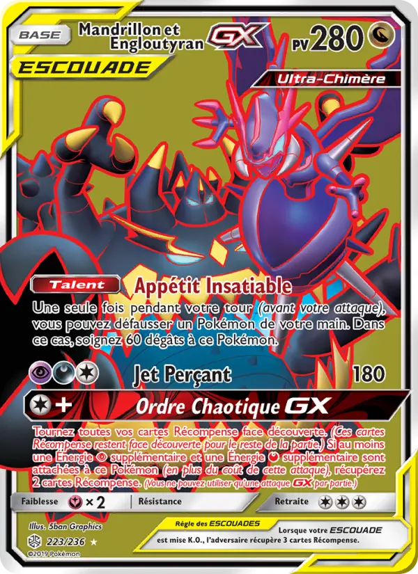 Mandrillon et Engloutyran GX — carte 223 de l’extension Éclipse Cosmique
