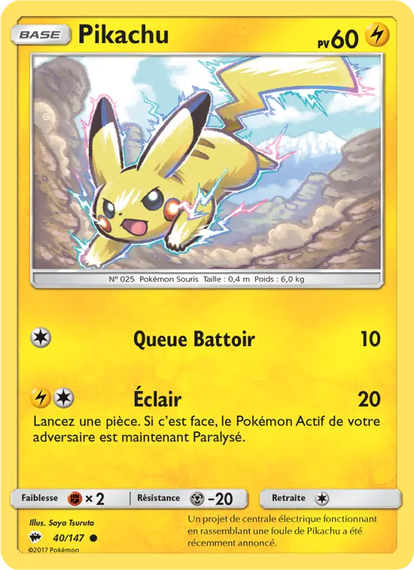 Pikachu — carte 40 de l’extension Ombres Ardentes