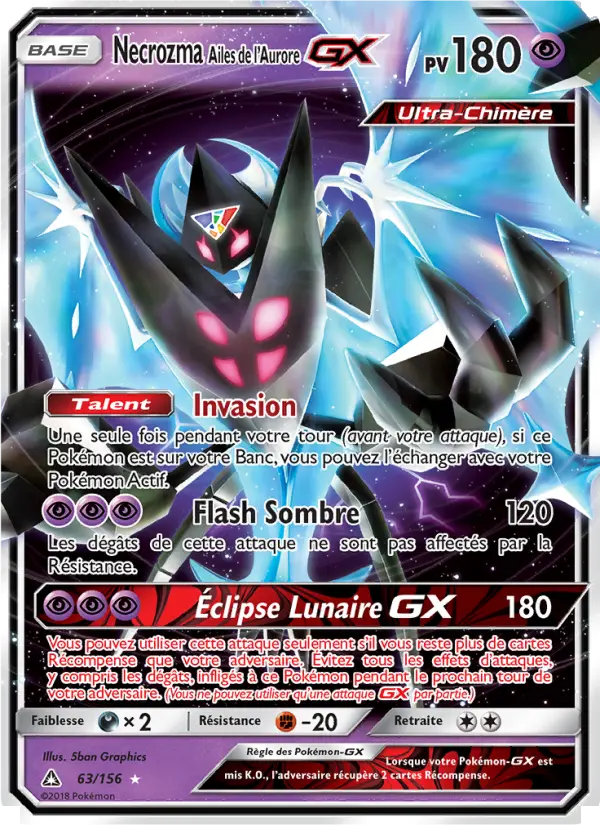 Necrozma Ailes de l’Aurore GX — carte 63 de l’extension Ultra-Prisme