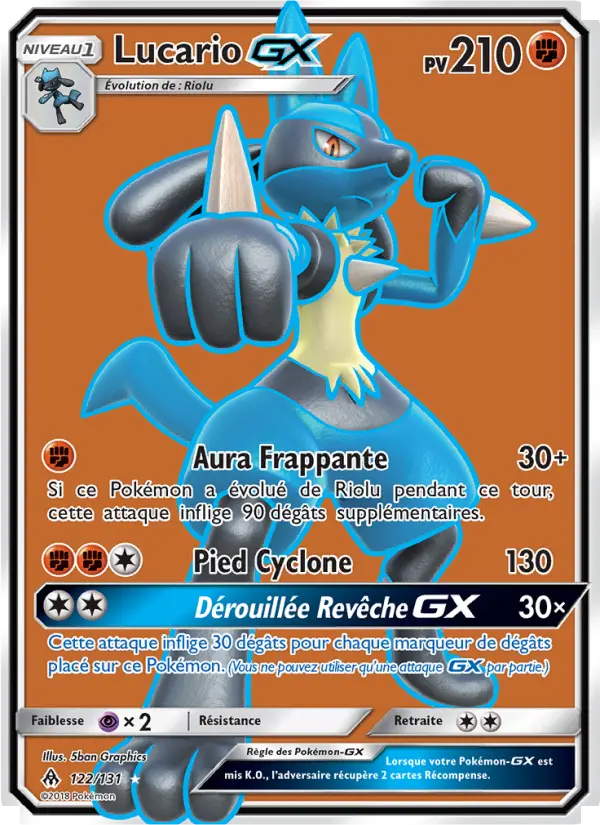 Lucario GX — carte 122 de l’extension Lumière Interdite