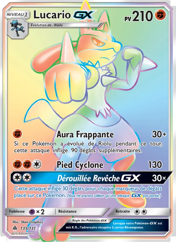 Lucario GX — carte 135 de l’extension Lumière Interdite