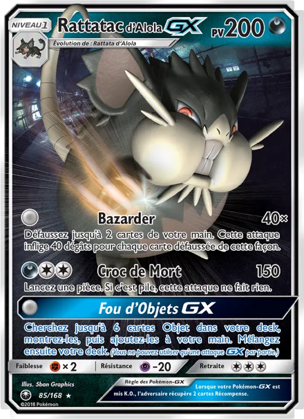 Rattatac d’Alola GX — carte 85 de l’extension Tempête Céleste