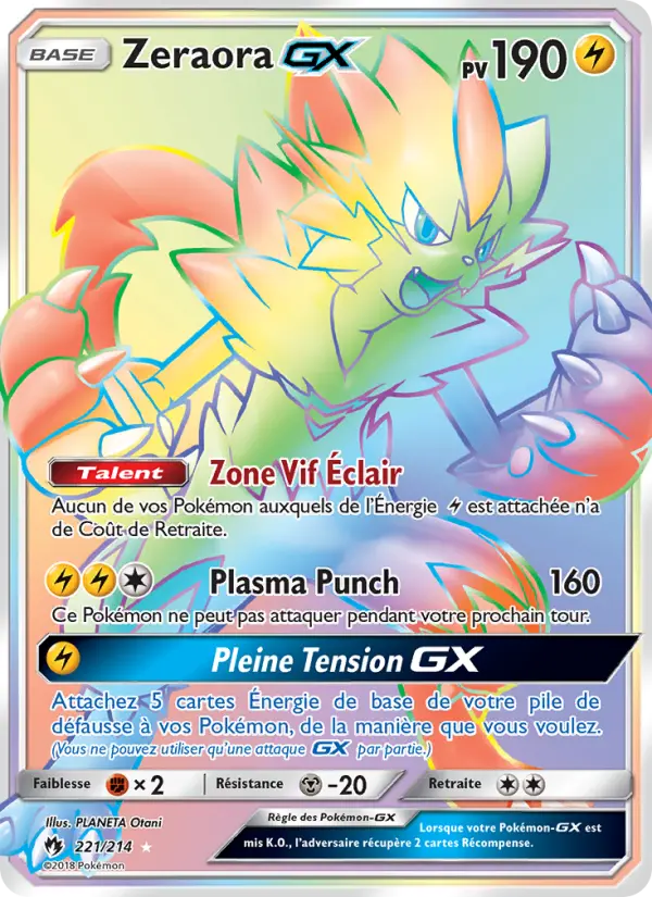 Zeraora GX — carte 221 de l’extension Tonnerre Perdu