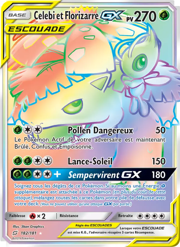 Celebi et Florizarre GX — carte 182 de l’extension Duo de Choc