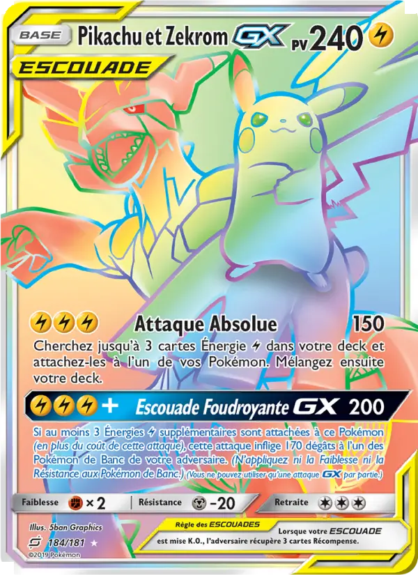 Pikachu et Zekrom GX — carte 184 de l’extension Duo de Choc