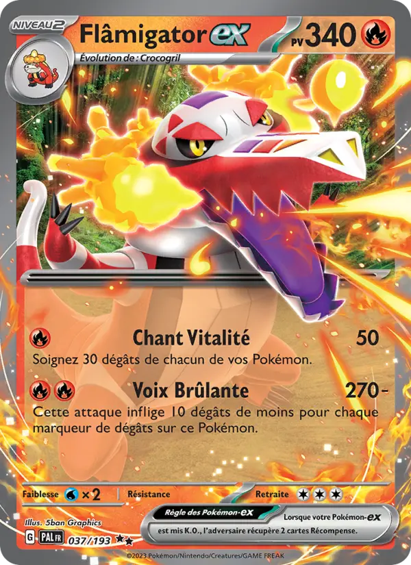 Flâmigator-ex — carte 037 de l’extension Évolutions à Paldea