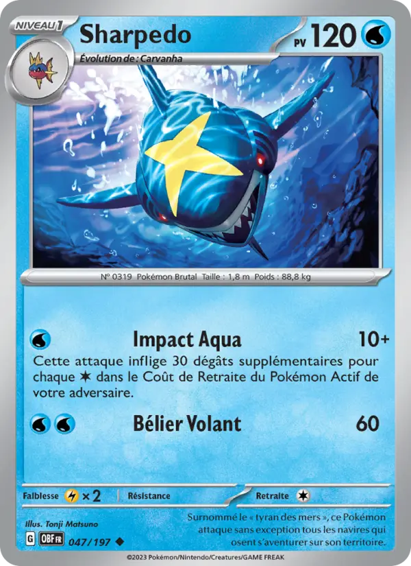 Sharpedo — carte 047 de l’extension Flammes Obsidiennes