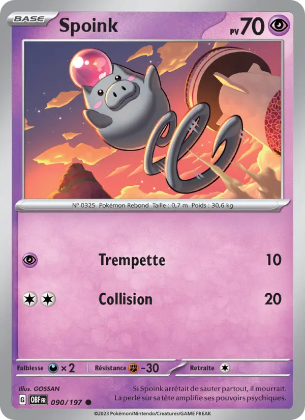 Spoink — carte 090 de l’extension Flammes Obsidiennes
