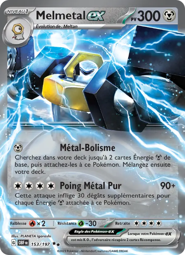 Melmetal-ex — carte 153 de l’extension Flammes Obsidiennes