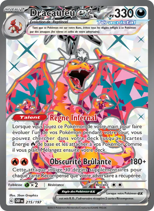 Dracaufeu-ex — carte 215 de l’extension Flammes Obsidiennes