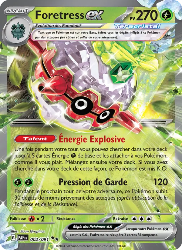 Foretress-ex — carte 002 de l’extension Destinées de Paldea