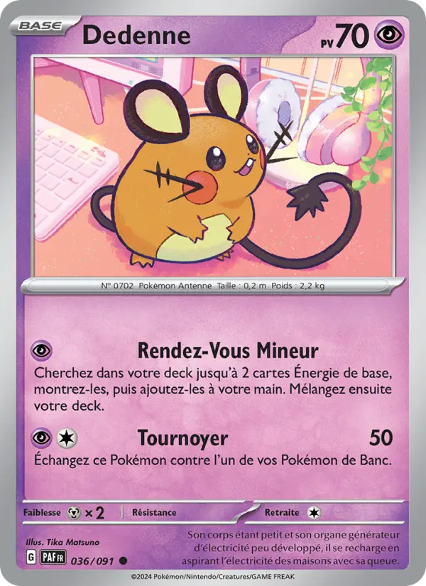 Dedenne — carte 036 de l’extension Destinées de Paldea