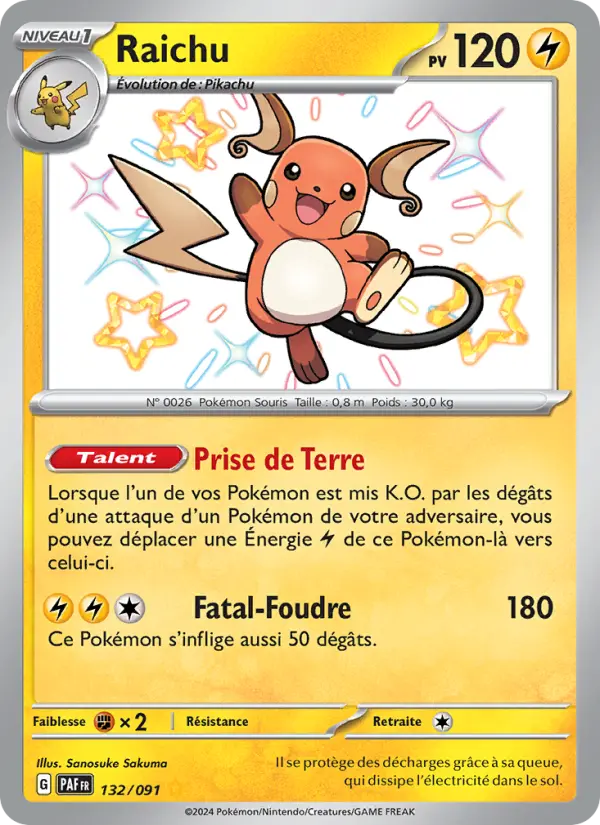 Raichu — carte 132 de l’extension Destinées de Paldea