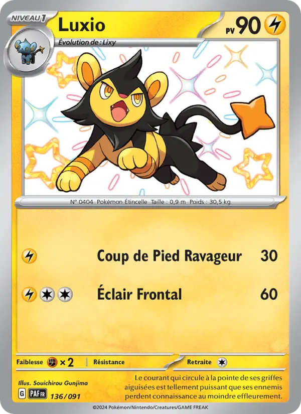 Luxio — carte 136 de l’extension Destinées de Paldea