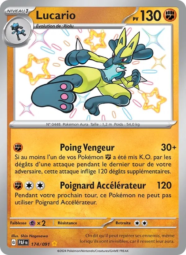 Lucario — carte 174 de l’extension Destinées de Paldea